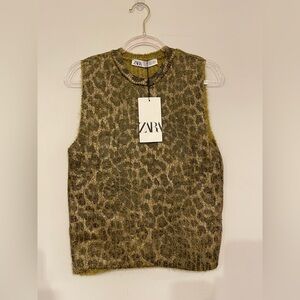 Zara Leopard Print Tank Top - Green and Brown